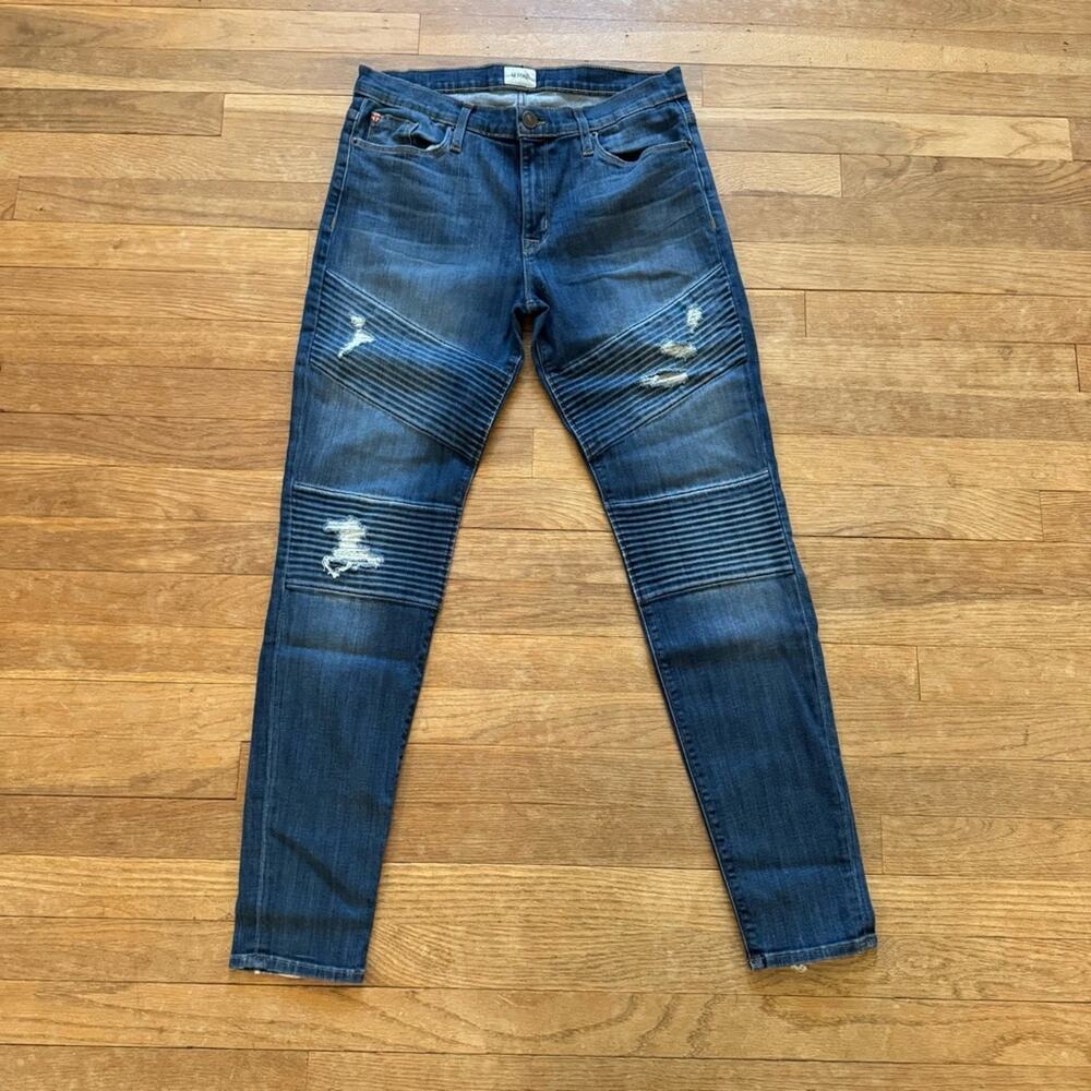 Hudson Brooklyn Moto Super Skinny distressed dark wash jeans size 30 (8)
 b17